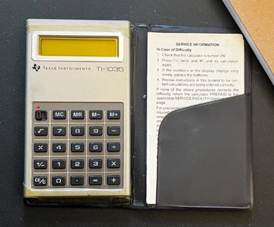 Vintage 1979 Texas Instruments TI-1035 Slimline Calculator w/ Case & Manual - Image 1 of 4