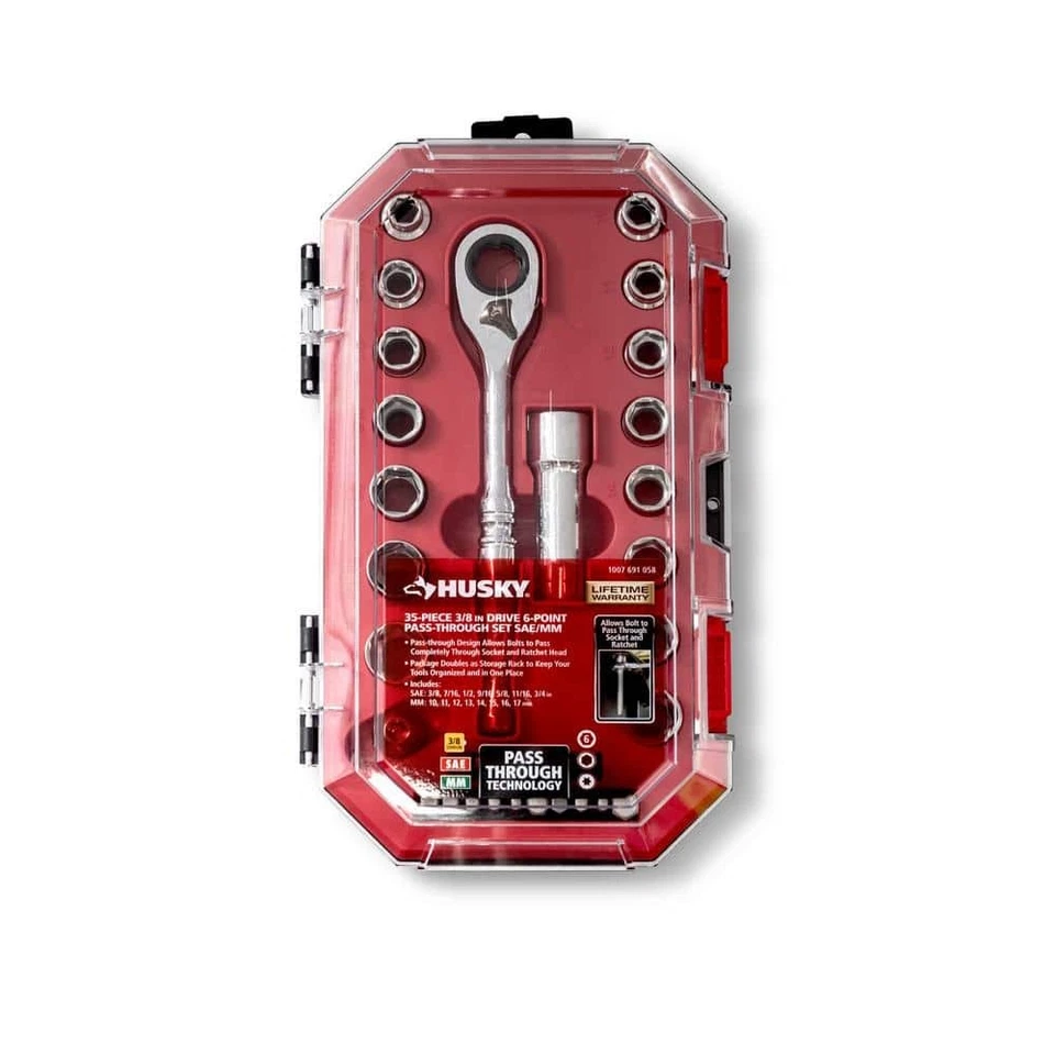 Husky Pass-Thru Ratchet and Socket Set H3DTHRU35PCSWS