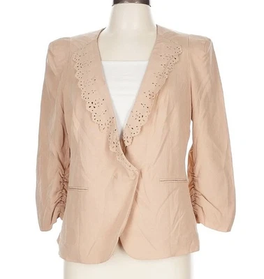 Blazer REBECCA TAYLOR KNOCK ME OUT MANGA 3/4 recorte festoneado rosa femenino 10 Foto 1 de 4