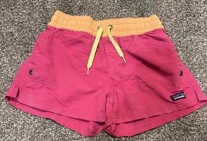 Patagonia Costa Rica Baggies Girls Shorts L(12) Pink Pockets Drawstring Logo - Picture 1 of 4