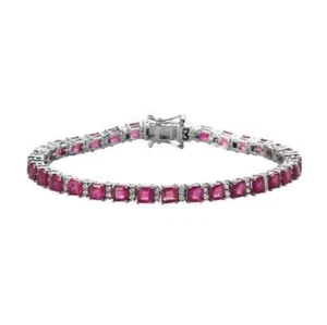 925 Sterling Silver Natural Ruby Bracelet Diamond Tennis Stacking Bracelet Gift - Picture 1 of 3