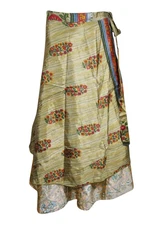 Women's Wrap Skirt 2Layer Reversible Magic Sari Wrap Around Skirts Sarong Dress 