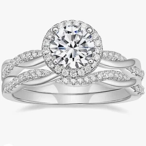 Engagement Ring Wedding Set White Gold Plated 8.5 Wedding Rings Women CZ CT - Picture 1 of 8