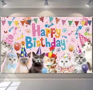 6 X 3,6 pies Gato Feliz Cumpleaños Telón de fondo Gato Cumpleaños Letrero Banner Gatitos Nacimiento... - Imagen 1 de 5
