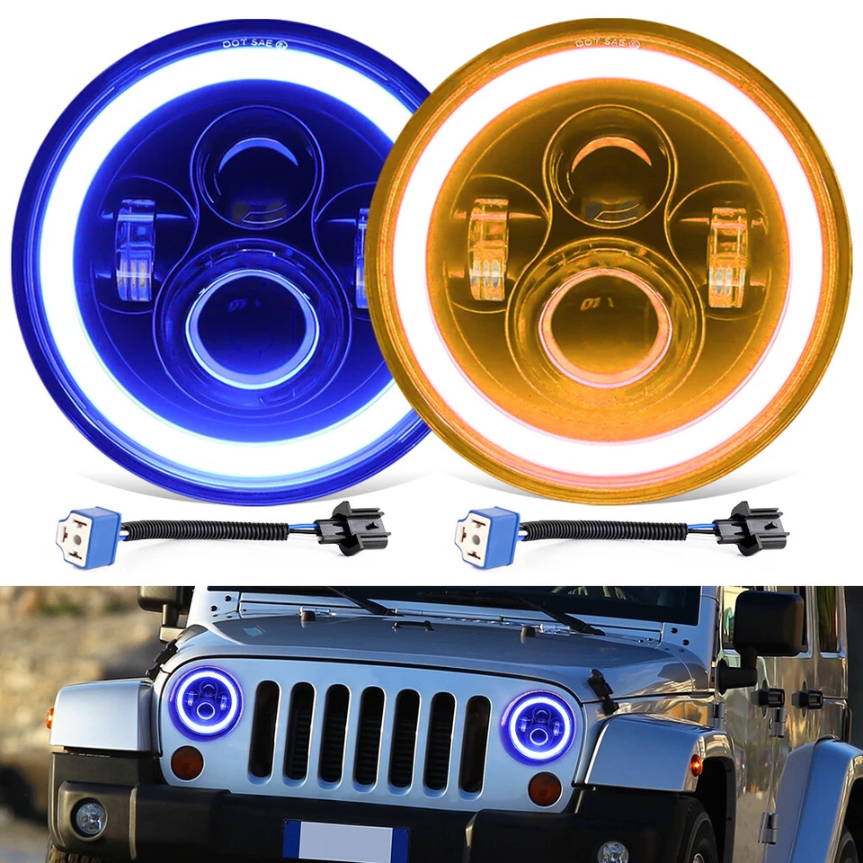 Faros sellados LED de 7 pulgadas 2 piezas ojos de ángulo azul para Jeep Wrangler JK LJ SUV Foto 1 de 4