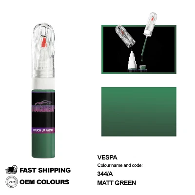 TOUCHMEUP PER VESPA VERDE OPACO 344 Kit Ritocco Penna Vernice Pennello Fissaggio Graffi...