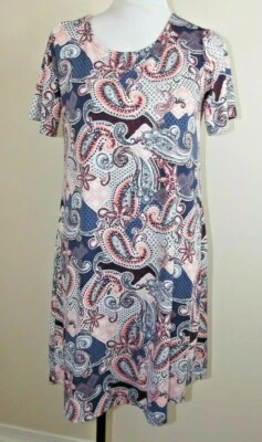 ND VESTIDO RECTO NUEVAS DIRECCIONES - Talla PEQUEÑA - Azul Marino Paisley Manga Corta Elástico Foto 1 de 4