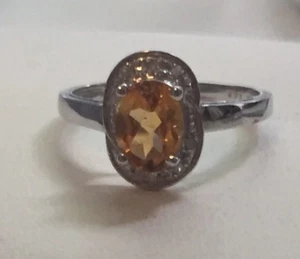 Oval Citrine Ring w Diamonds 14K White Gold size 7.25 almost wholesale! - Picture 1 of 8