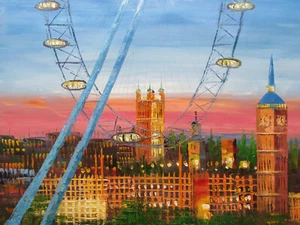 London Eye large oil painting city scape British England contemporary colourful - Picture 1 of 1