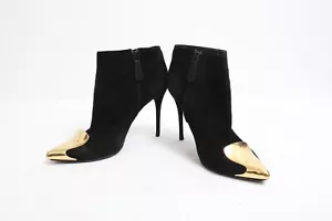 41.5  ALEXANDER MCQUEEN Habsburg Black suede booties with gold toe - Picture 1 of 21