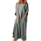 Lässiges, einfarbiges, übergroßes Maxi-Kaftan-Kleid aus Baumwollleinen für 4