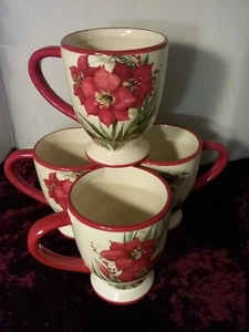 Pointsettia Mug Cup Cracker Barrel Holiday Set of 4 12oz. - Picture 1 of 6