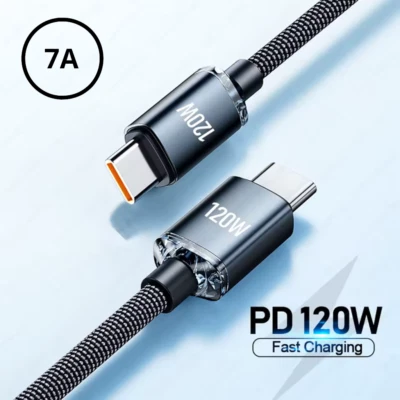 USB C To USB C Fast Charger PD 120W 7A Dual Type C Charging Data Sync USB Cable - Image 1 of 4