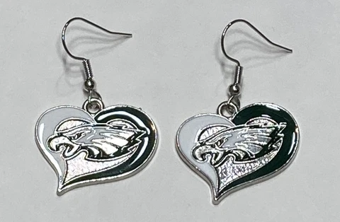New Philadelphia Eagles Heart Shape Fish Hook Earrings, Gift for Her Mom, NFL Cover