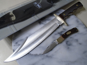 Old Timer Full Tang Bowie Fixed Blade & Lockback Pocket Knife Set Sheath 1200625