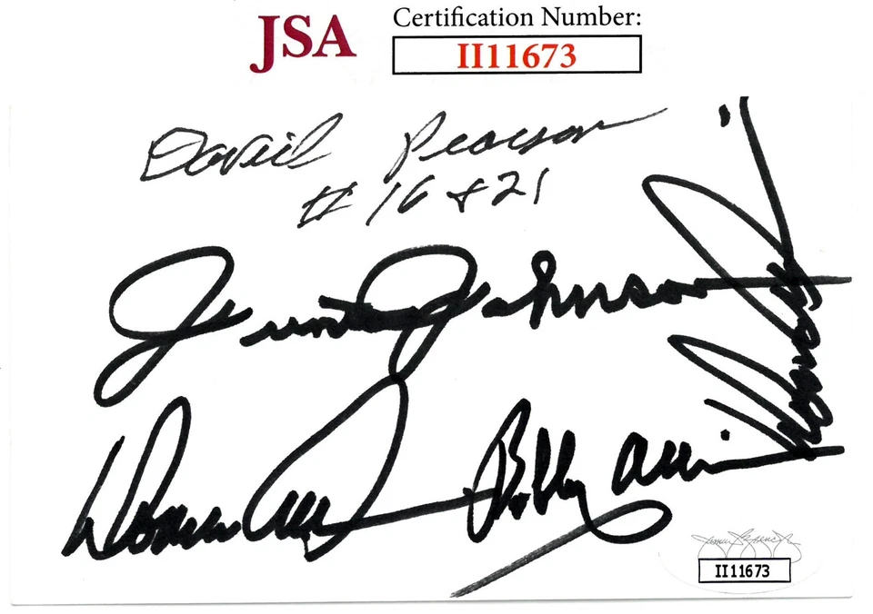 NASCAR Legends Bobby Allison/David Pearson/J Johnson/Donnie Allison 3x5 Card-JSA - Image 1 of 1