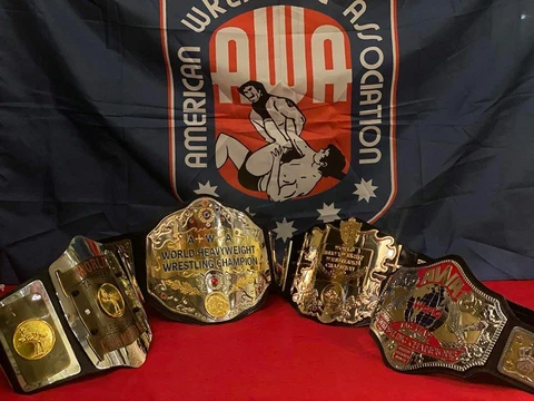 4 AWA SET Wrestling championship belt  ZINC METAL DUAL LAWYER Cover