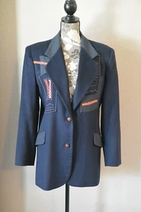 Vintage Canvasbacks Lutton & Horsfield Jacke Blazer Damen abstrakt marineblau Wolle Gr. 10 - Bild 1 von 8