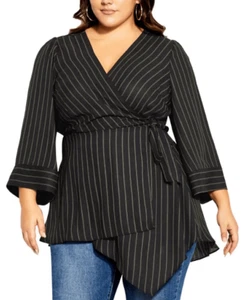 City Chic Women's Plus Tunic Striped Wrap Top XXL 24 - Picture 1 of 7