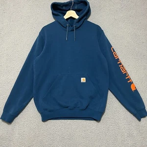 Carhartt Felpa con Cappuccio Uomo Piccolo Pullover Blu Vestibilità Originale Abbigliamento da Lavoro Logo - Foto 1 di 11