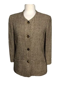 JOAN & DAVID Blazer Jacket Wool Blend Beige Boucle made in Italy - Size 8 - Picture 1 of 9