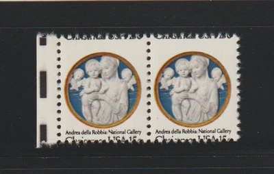 US EFO ERROR Stamps: #1768 Madonna, Christmas: Misperf EE margin pair. MNH - Image 1 of 2