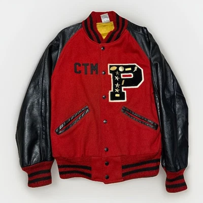 Chaqueta Universitaria De Colección Kaye Bros. 1985 Lana Crema Cuero Letterman Años 80 Pershing Foto 1 de 4