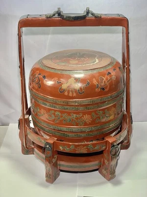 Caja de matrimonio de tres niveles de laca Tianqi china 19 con marco de soporte  Foto 1 de 4