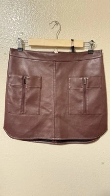 Minifalda Bcbgmaxazria Sabina Burdeos Parche Bolsillos Imitación Cuero M Foto 1 de 4