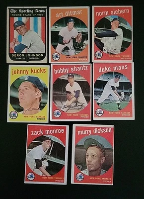1959 Topps Baseball Cards - New York Yankees Lot (8) - W/ Deron Johnson - Image 1 of 4
