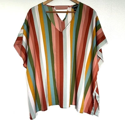 18 CENTIMETERS Plus Shirt Women's 2X Stripe V Neck Short Sleeve Kaftan Top - Image 1 of 4