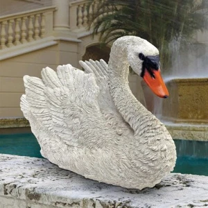 Swan Statue White Bird Resin Garden Sculpture Hand Painted Pool Water Figurine - Picture 1 of 6