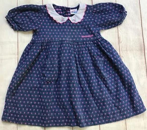 Vestido OshKosh B'Gosh Niñas Talla 3-4 Azul Rosa Corazón Flores Bolsillos De Colección Años 90 - Imagen 1 de 7