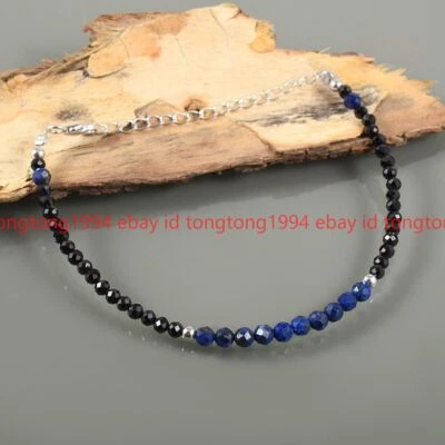 Natürliche Facettierte Lapislazuli Schwarz Spinell 3mm Perlen Kette Armband 19cm - Bild 1 von 3