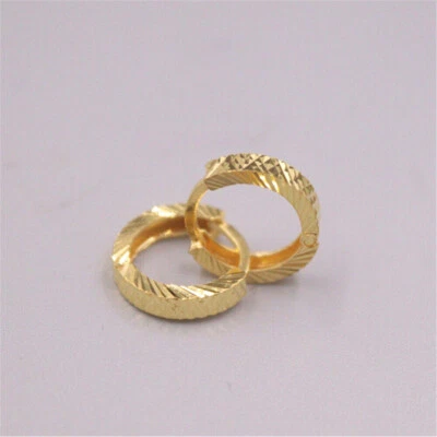 Pure 999 24K Yellow Gold Women Gift Carved Lucky Full Star Earrings Hoop 1.7-2g - Image 1 of 4