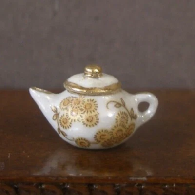 1/2"  Half ~ Porcelain Teapot ~ Dollhouse Miniature ~ England ~ 1:24 scale - Image 1 of 4