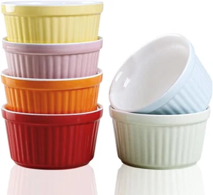 6-Pack 6oz Colorful Ramekins – Porcelain Soufflé & Creme Brulee Baking Dishes - Picture 1 of 12
