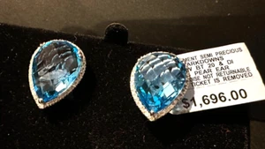 14K massives Weißgold Blautopas & natürlicher Diamant Ohrstecker 9,1 gr 21" x 16 mm - Bild 1 von 4