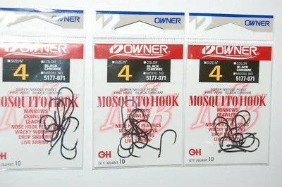 3 packs owner drop shot wacky minnow mosquito nose hook 5177-071 size 4 - Image 1 of 3