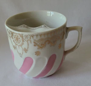Mustache Mug Cup Porcelain White Pink Gold Handpainted Vintage - Picture 1 of 9