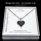 Gift For Soul Sister Stainless Steel Black Rhinestone Heart Necklace - Note Card