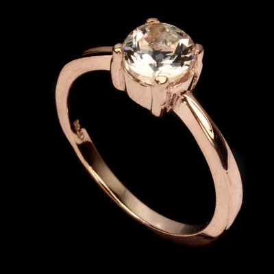 925 Sterling Silver Ring Round Morganite 6mm Natural Gemstone Jewelry - Image 1 of 4