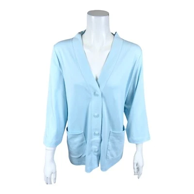 Cárdigan de algodón Isaac Mizrahi Essentials Pima para mujer azul frío 1X talla grande Foto 1 de 2