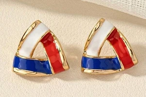 Patriotic Red White &Blue Enamel Stud Earrings Triangle July 4 Independence Day. - Picture 1 of 24
