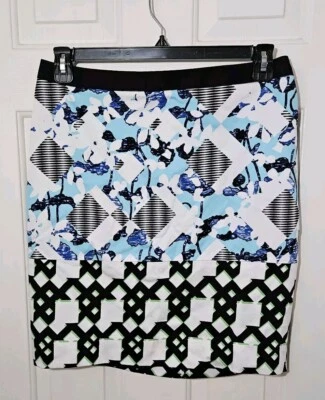 Peter Pilotto Women's Abstract Mixed Media Print Pencil Skirt Retro Preppy 12 - Image 1 of 4