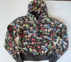 Vintage 90s Y2K Loyal Army Skull Diamond Hood Zip Up Sweater Jacket - Picture 1 of 11