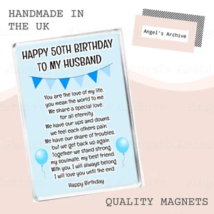 HAPPY 50TH BIRTHDAY TO MY MANN ✳ GEDICHT ✳ ANDENKEN VERS ✳ KÜHLSCHRANKMAGNET ✳ GESCHENK - Bild 1 von 1