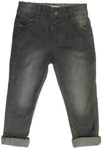 Pantalones de mezclilla grises con botones 5 bolsillos a rayas enrollables para bebés niños pequeños - Imagen 1 de 2