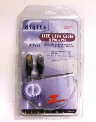Zenith Digital IEEE 1394 Cable 6 pin-4 pin High Speed Data Transfer 3 feet -NEW - Image 1 of 4