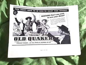 1937 Druckanzeige - Schenley's Old Quaker 90 PP Straight Whisky - Bourbon oder Rye - Bild 1 von 1